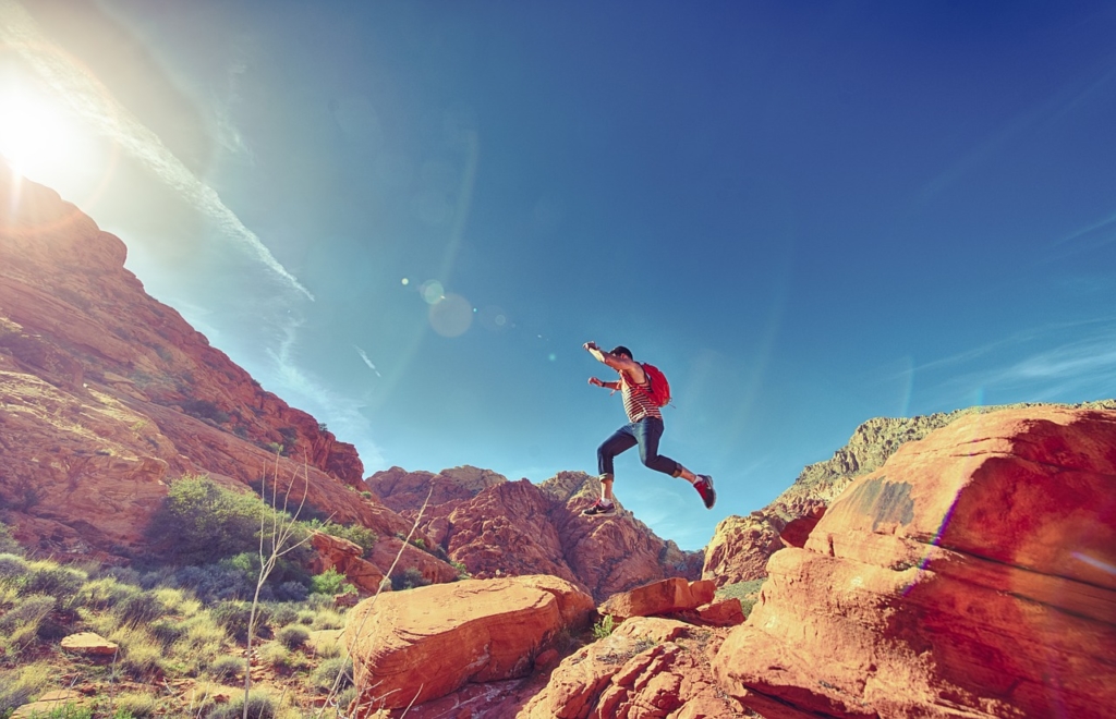 Man Fun Outdoor Jumping Joyful Happy Athletic