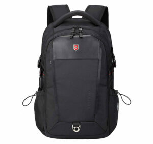 Front view of black Swissruigor black backpack