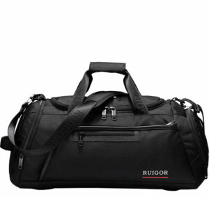 Side view of the black Swissruigor duffel bag